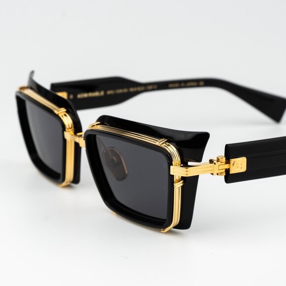 Balmain Men Sunglasses Titanium Black Gold Grey Rectangle ADMIRABLE BPS-130A-52 - Picture 8 of 14